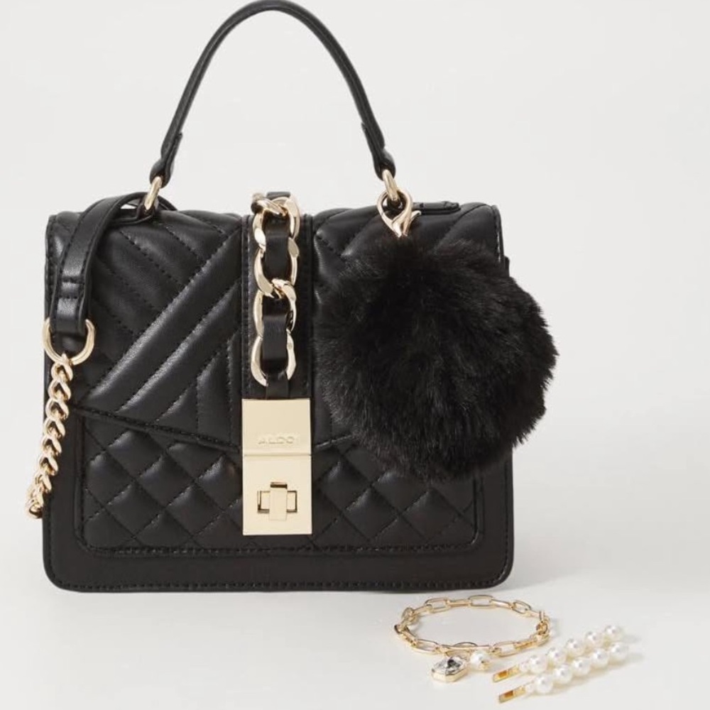 New Other Aldo Bag Black Golden accents 4 Piece Set Bracelet Hair Pins Key Chain